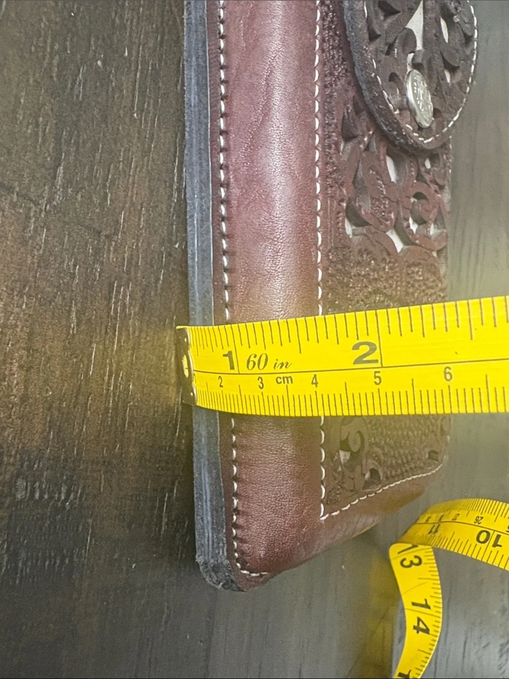 Handcrafted Tooled Leather Phone Sleeve in Rich Brown